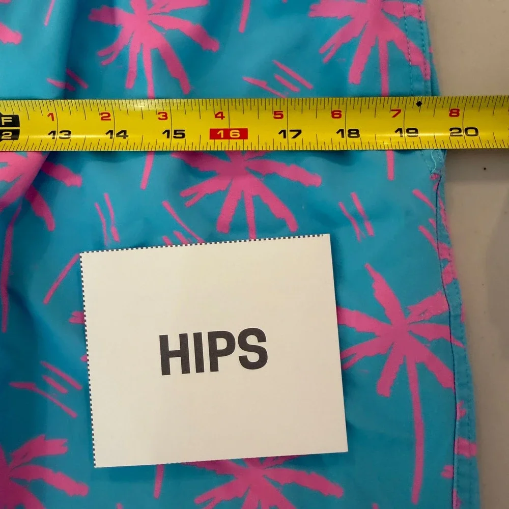 Chubbies Mens Swim Trunks Pink Teal Palm Tree Tropical Board Shorts 7 Inch XL